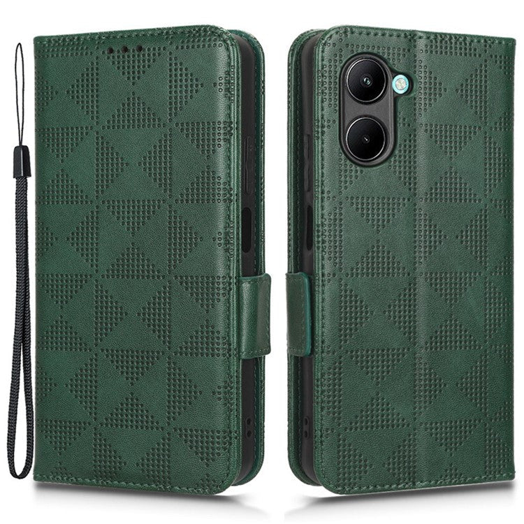 For Realme C33 4G Imprinted Triangle Pattern PU Leather Phone Case Magnetic Handbag Hand Strap Flip Stand Wallet Cover - Green