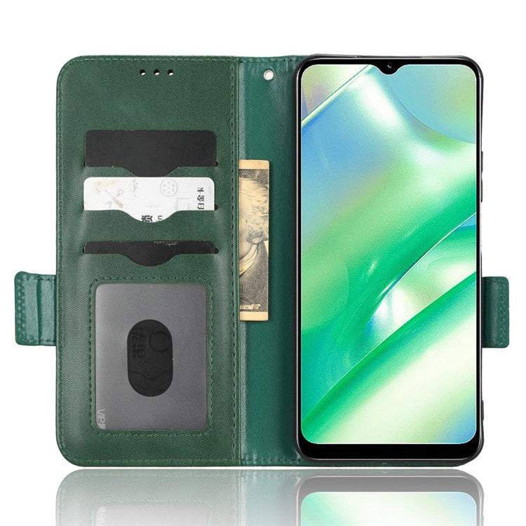 For Realme C33 4G Imprinted Triangle Pattern PU Leather Phone Case Magnetic Handbag Hand Strap Flip Stand Wallet Cover - Green