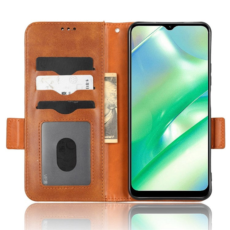 For Realme C33 4G Imprinted Triangle Pattern PU Leather Phone Case Magnetic Handbag Hand Strap Flip Stand Wallet Cover - Brown