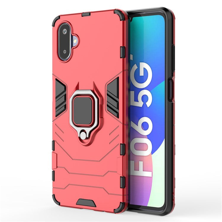 For Samsung Galaxy F06 5G / M06 5G Case PC + TPU Protective Phone Cover with Ring Kickstand - Red