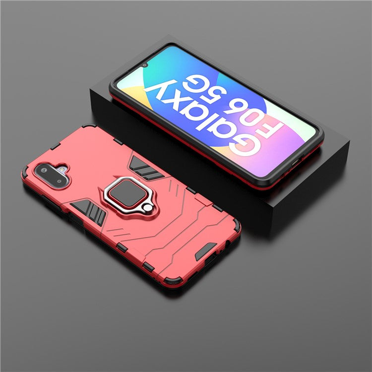 For Samsung Galaxy F06 5G / M06 5G Case PC + TPU Protective Phone Cover with Ring Kickstand - Red