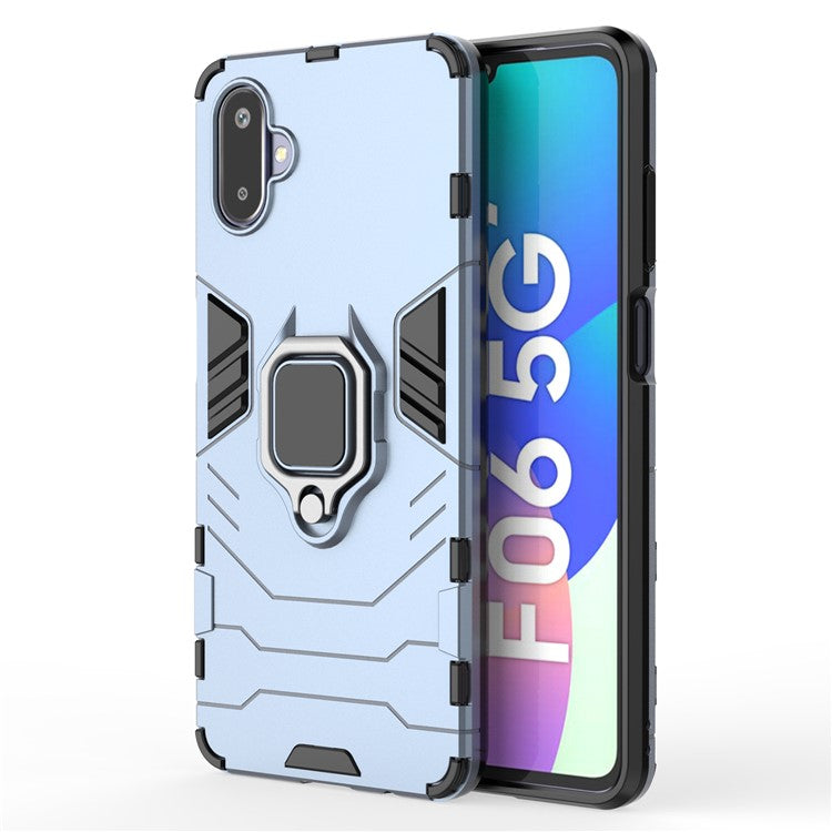 For Samsung Galaxy F06 5G / M06 5G Case PC + TPU Protective Phone Cover with Ring Kickstand - Blue