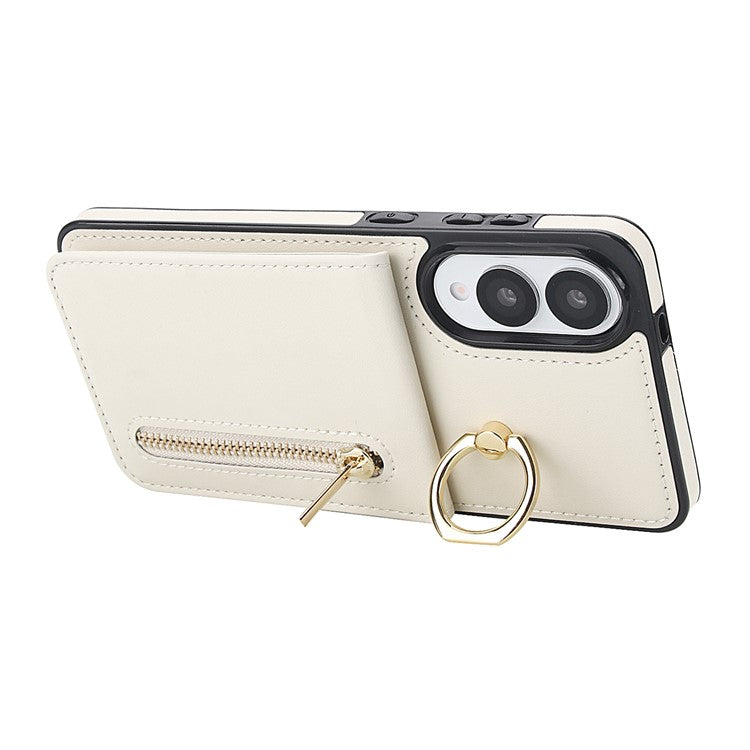 For Samsung Galaxy S25 Edge Case Zipper RFID Blocking Retro Leather + TPU Phone Cover with Kickstand - White