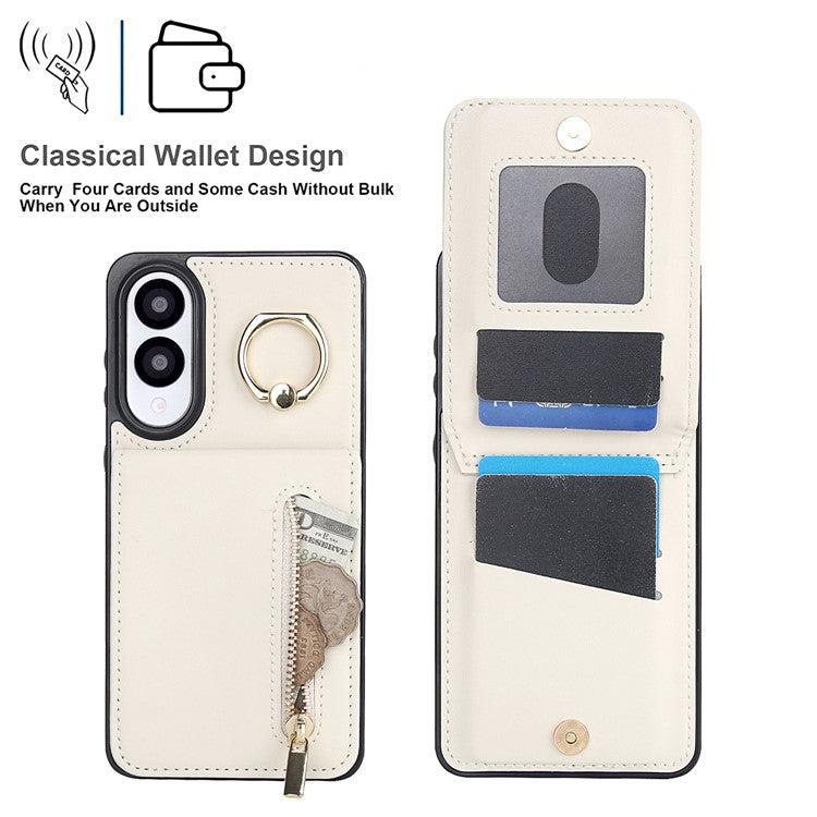 For Samsung Galaxy S25 Edge Case Zipper RFID Blocking Retro Leather + TPU Phone Cover with Kickstand - White