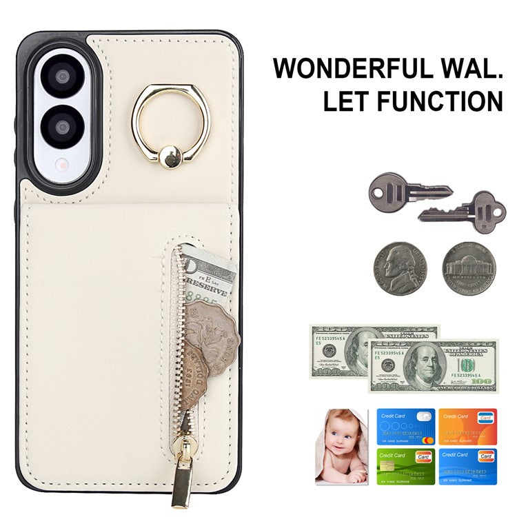For Samsung Galaxy S25 Edge Case Zipper RFID Blocking Retro Leather + TPU Phone Cover with Kickstand - White