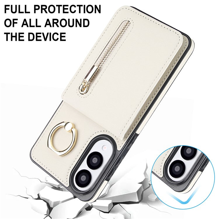 For Samsung Galaxy S25 Edge Case Zipper RFID Blocking Retro Leather + TPU Phone Cover with Kickstand - White