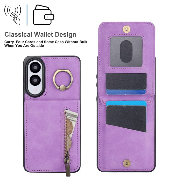 For Samsung Galaxy S25 Edge Case Zipper RFID Blocking Retro Leather + TPU Phone Cover with Kickstand - Purple