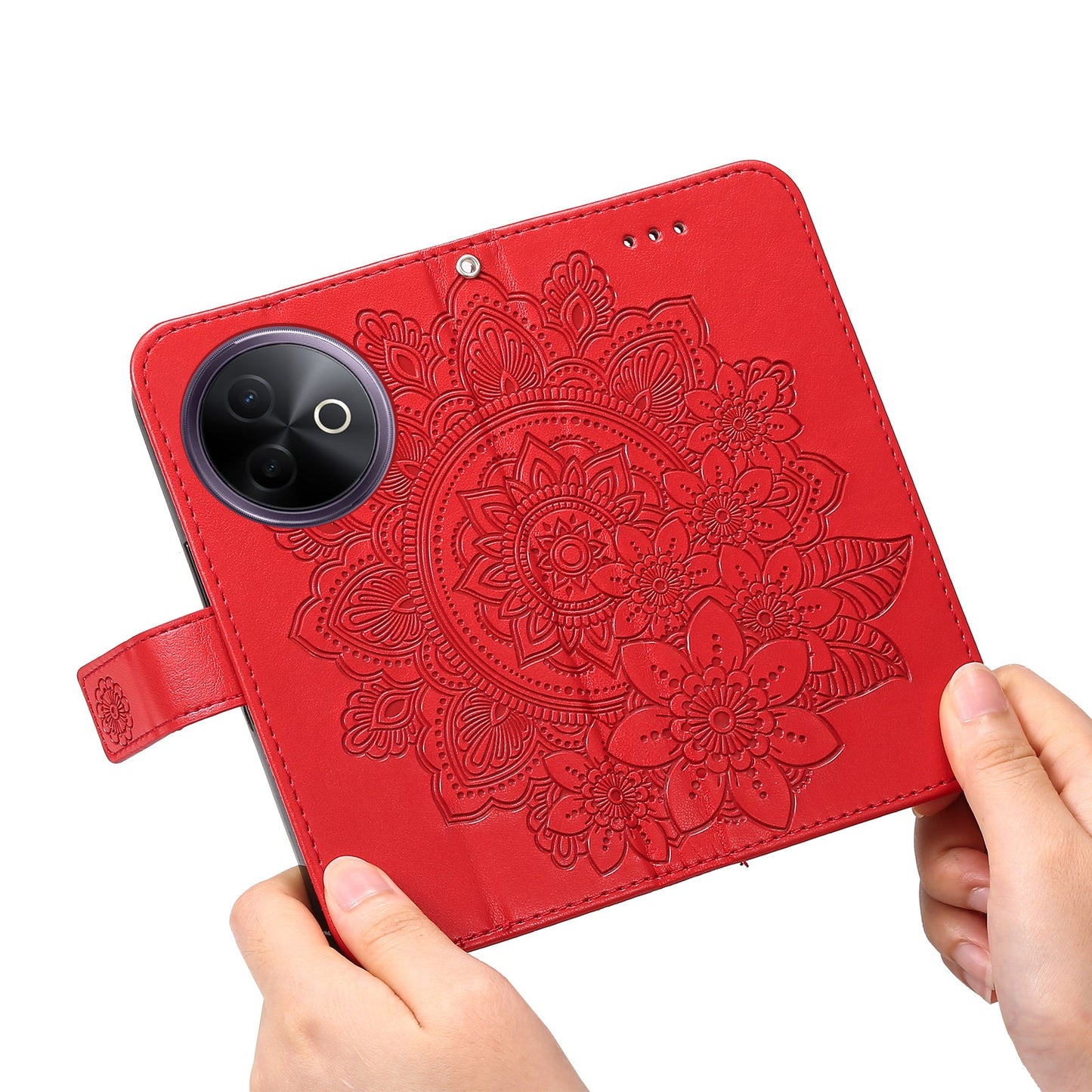 For vivo Y300i 5G / vivo Y39 5G Case Floral Pattern PU Leather Wallet Stand Phone Cover - Red