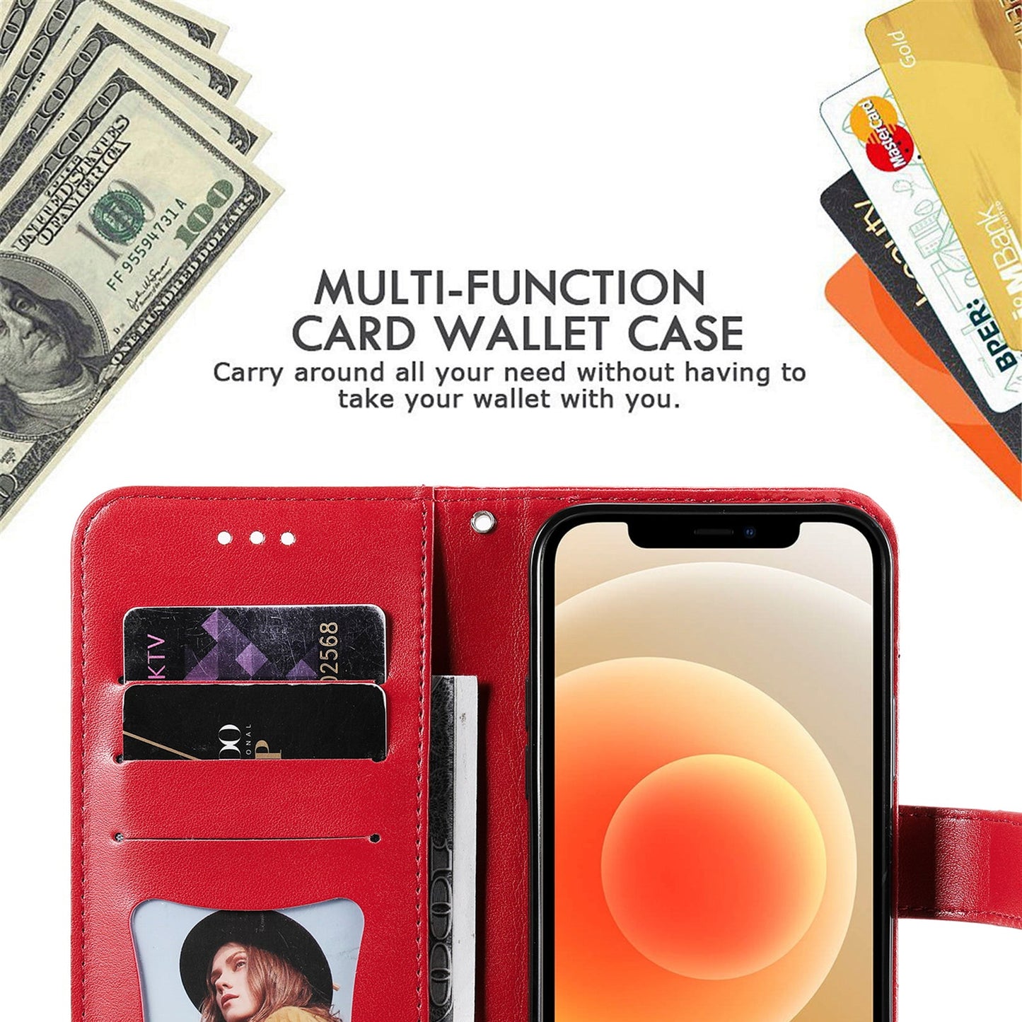 For vivo Y300i 5G / vivo Y39 5G Case Floral Pattern PU Leather Wallet Stand Phone Cover - Red