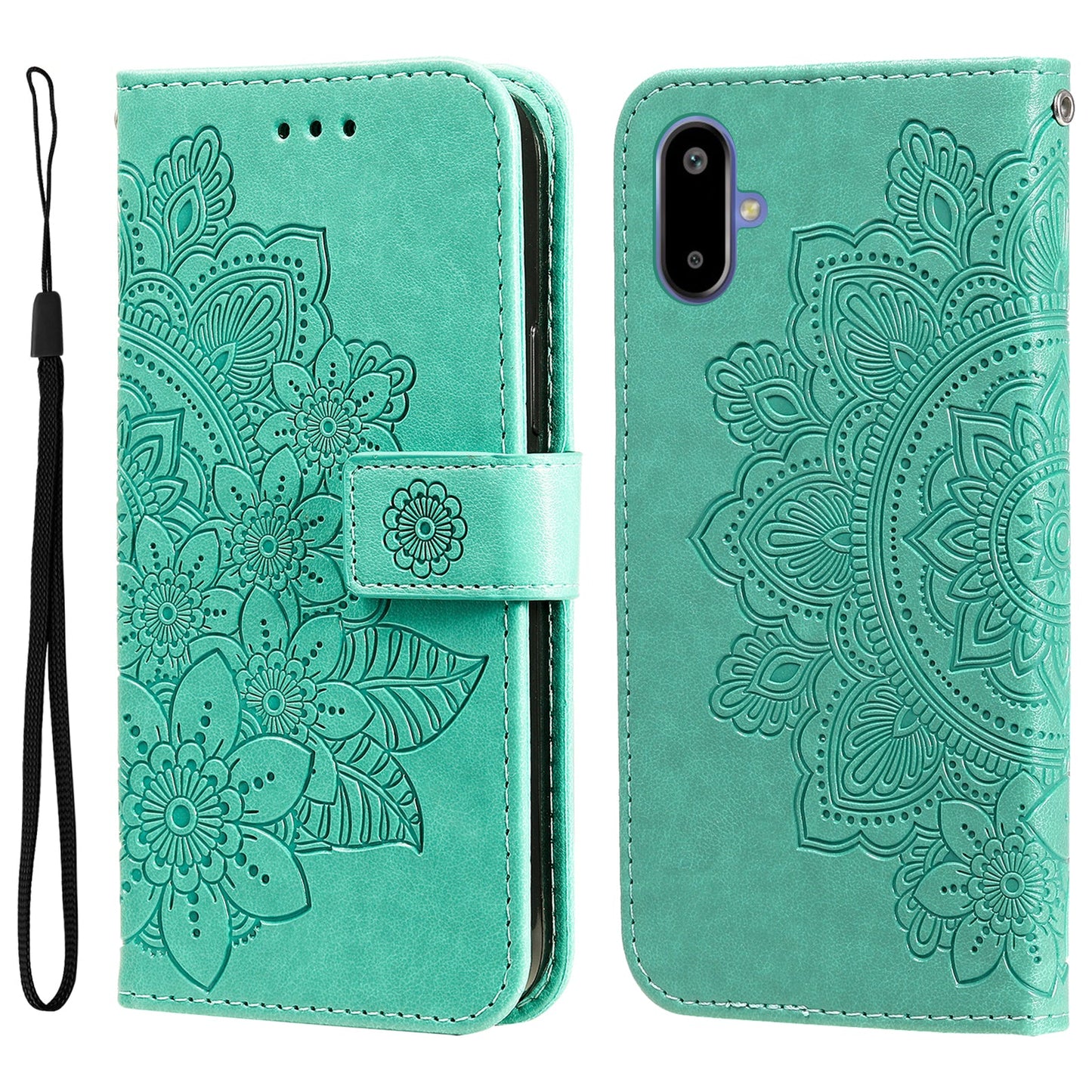 For Samsung Galaxy F06 5G Case Floral Pattern PU Leather Wallet Stand Phone Cover - Green