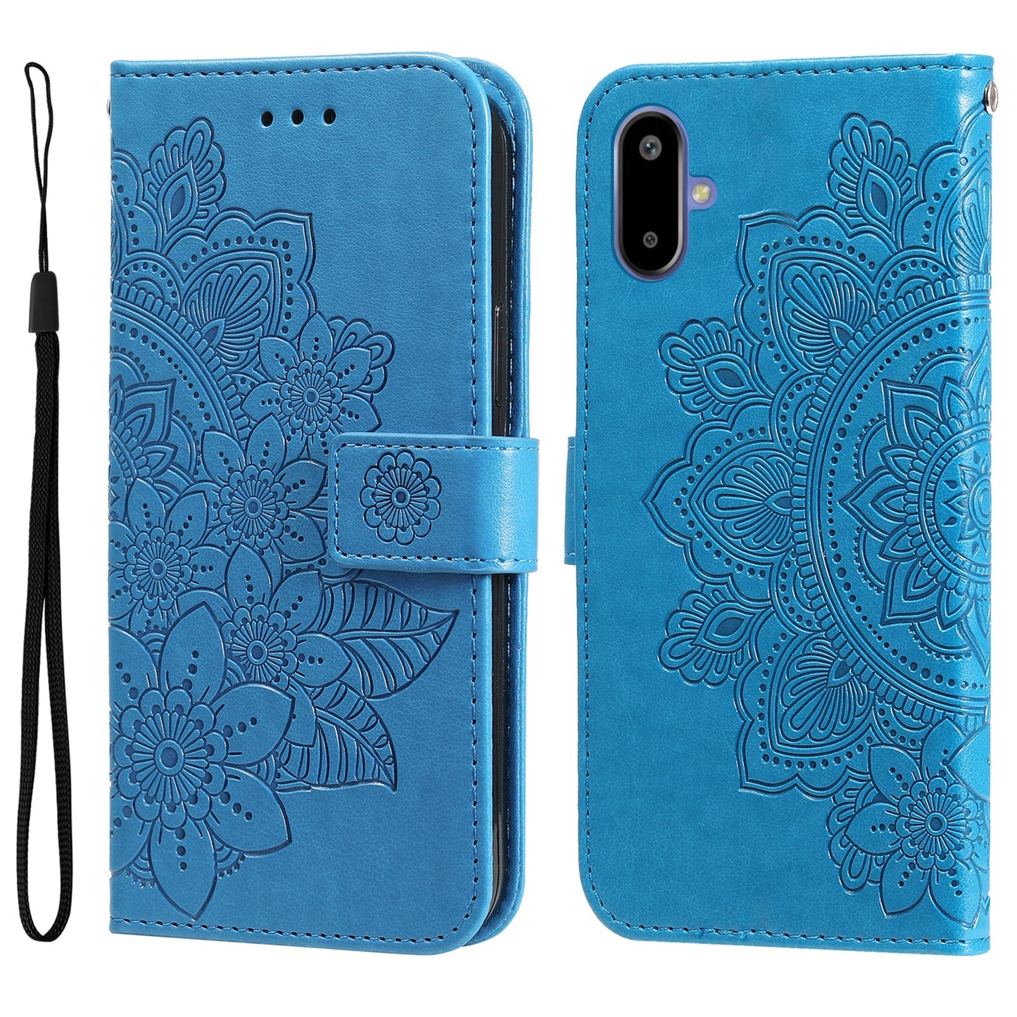 For Samsung Galaxy F06 5G Case Floral Pattern PU Leather Wallet Stand Phone Cover - Blue