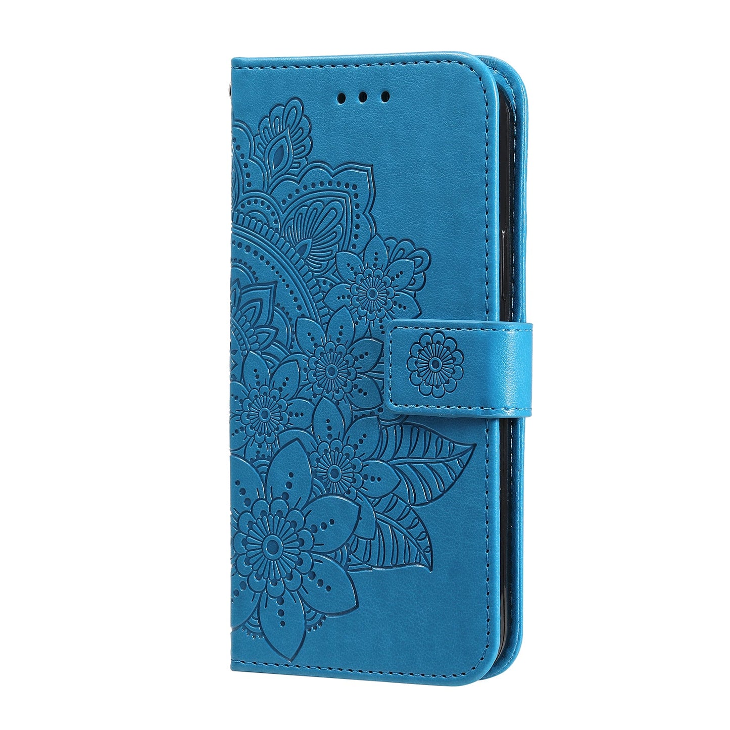 For Samsung Galaxy F06 5G Case Floral Pattern PU Leather Wallet Stand Phone Cover - Blue