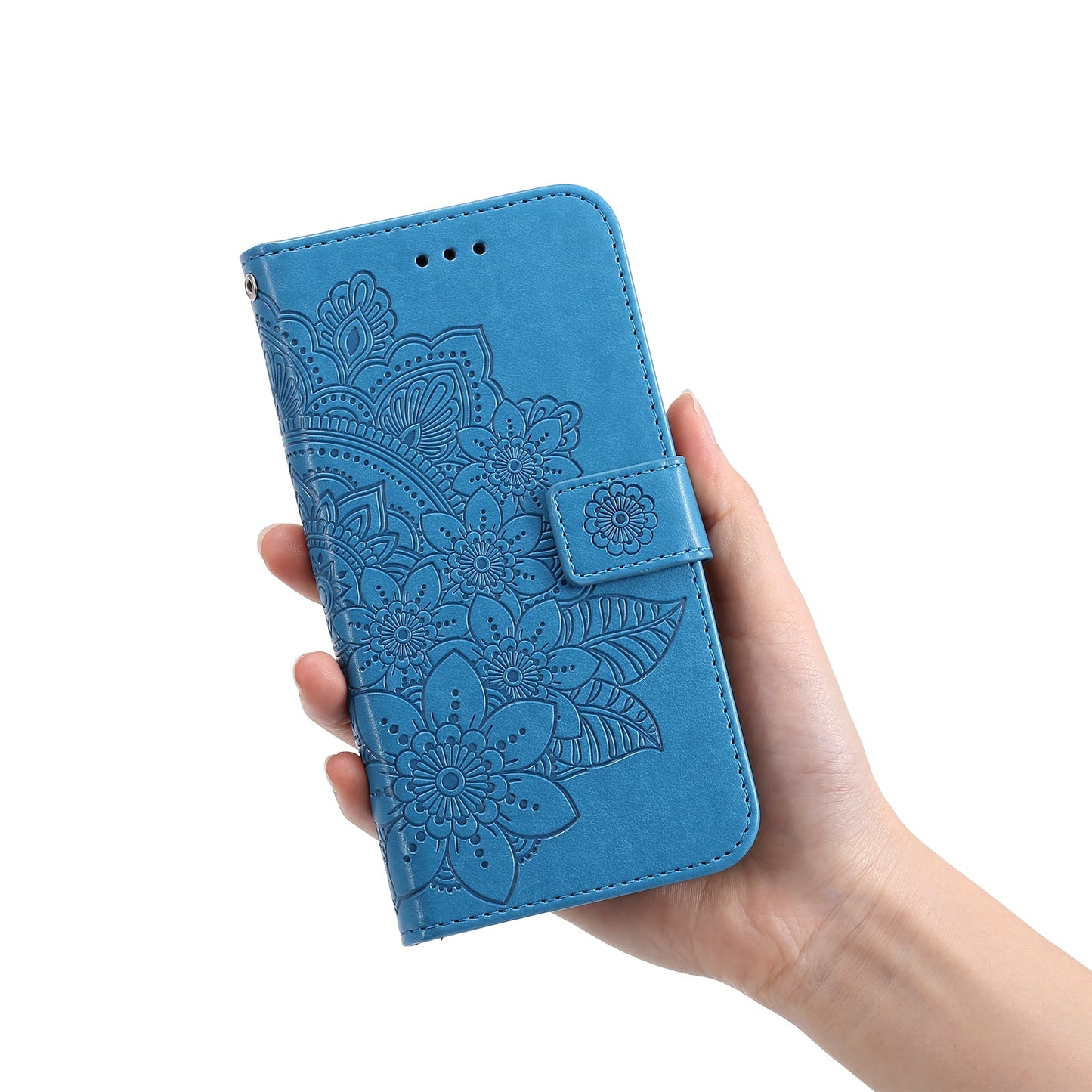 For Samsung Galaxy F06 5G Case Floral Pattern PU Leather Wallet Stand Phone Cover - Blue