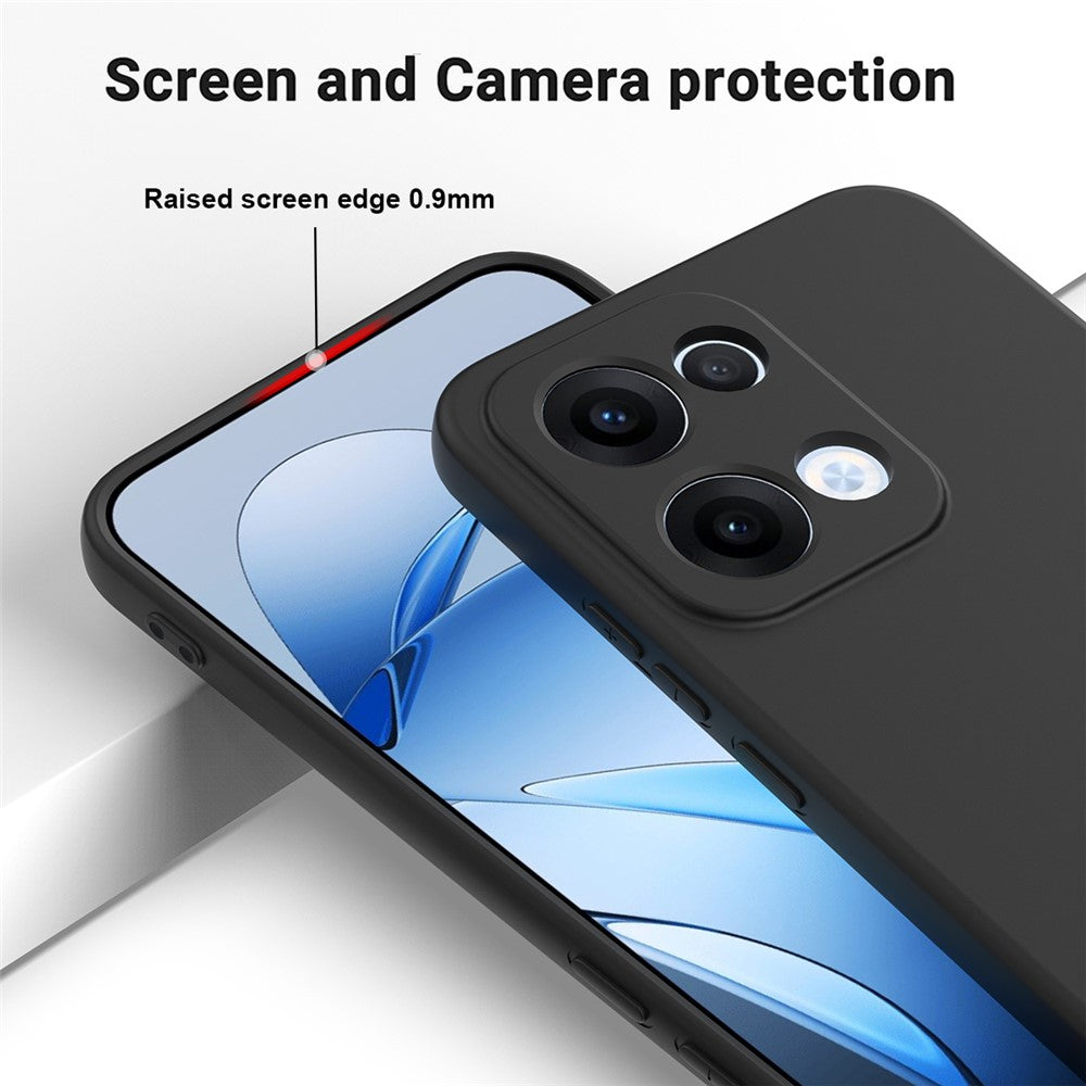 For Oppo Reno13 5G (Global) Liquid Silicone Case Phone Back Cover with Hand Strap - Black