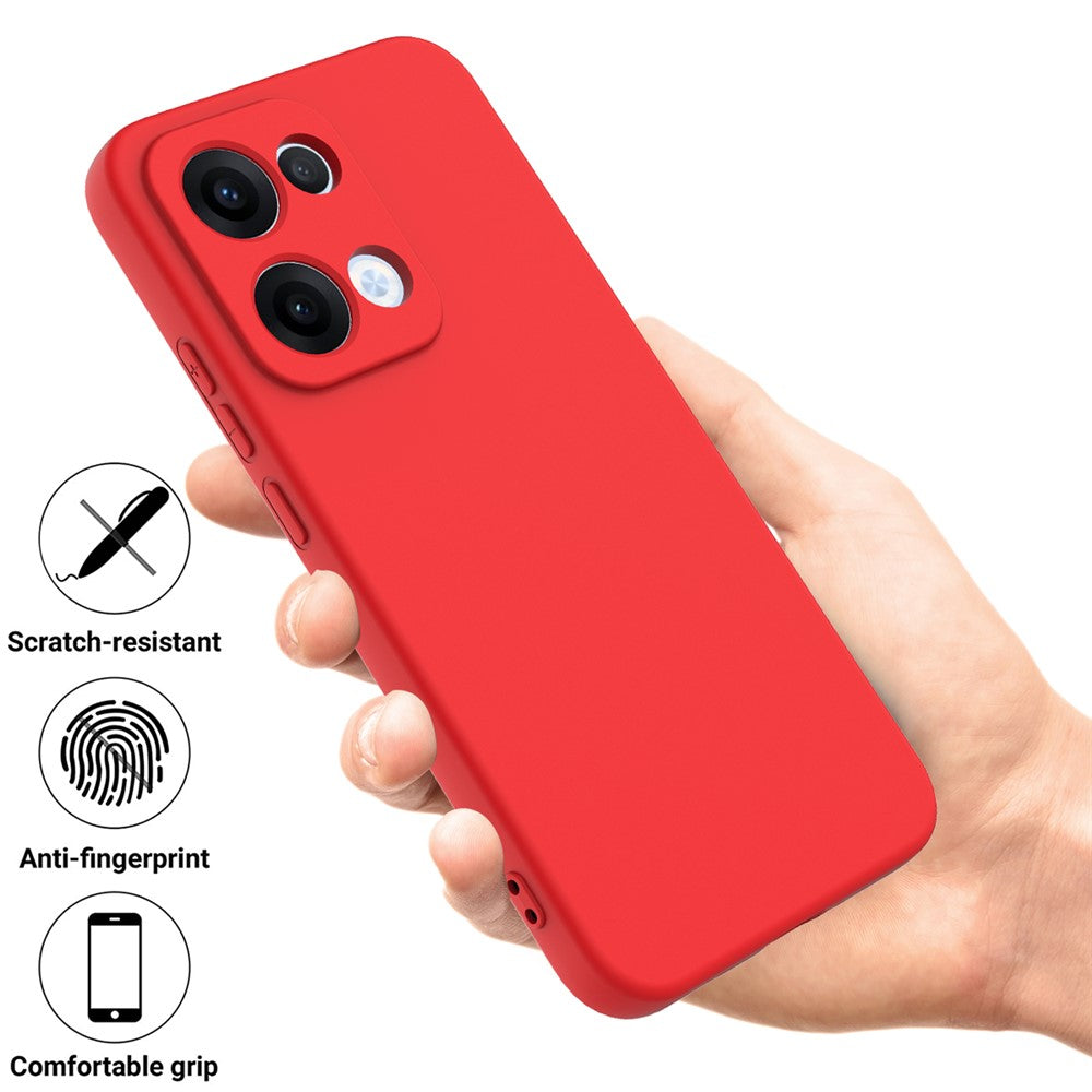 For Oppo Reno13 5G (Global) Liquid Silicone Case Phone Back Cover with Hand Strap - Red