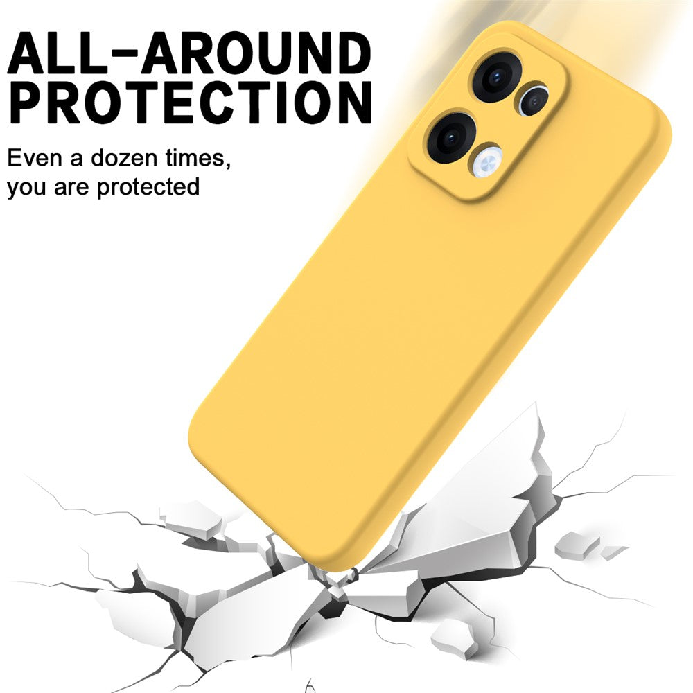 For Oppo Reno13 5G (Global) Liquid Silicone Case Phone Back Cover with Hand Strap - Yellow