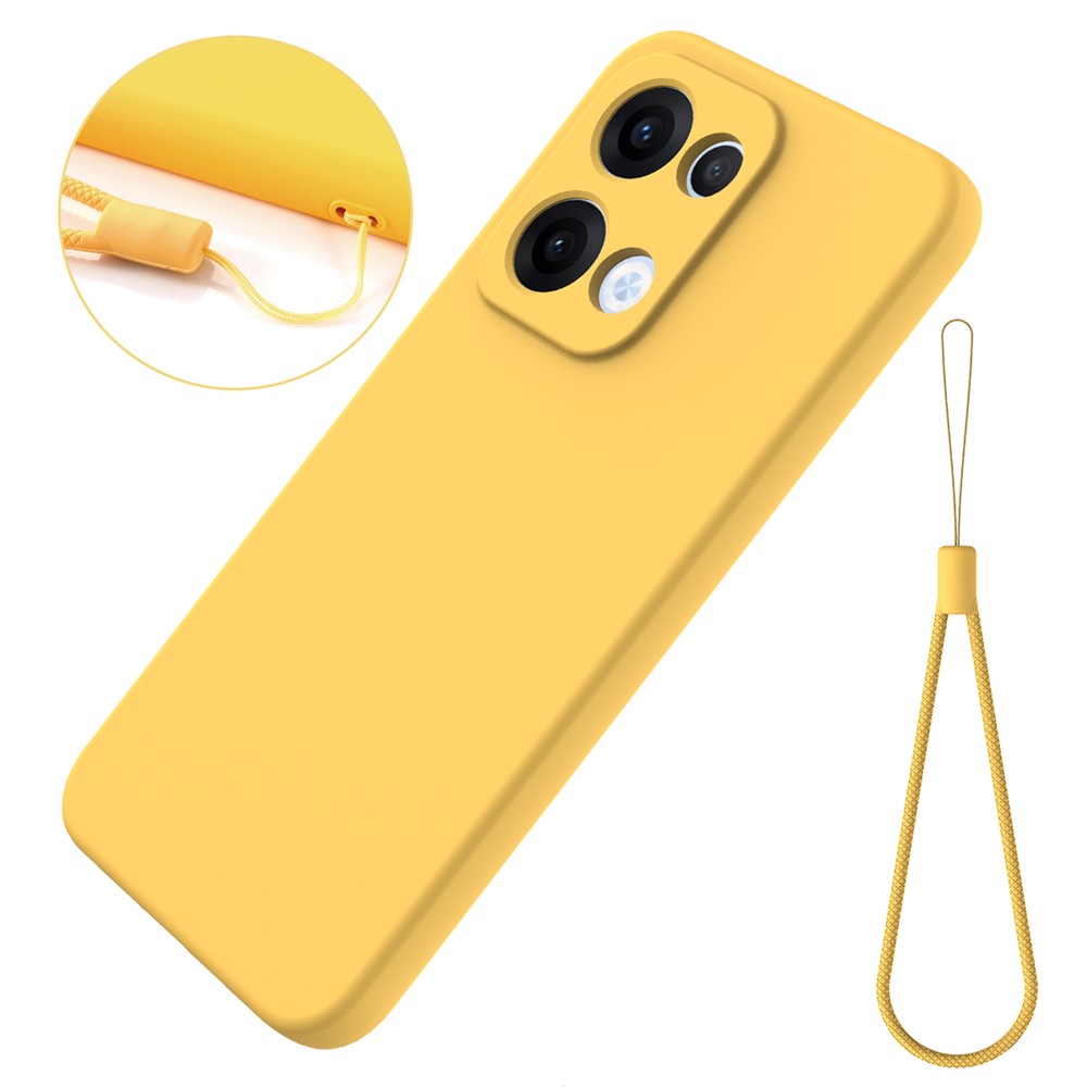 For Oppo Reno13 5G (Global) Liquid Silicone Case Phone Back Cover with Hand Strap - Yellow