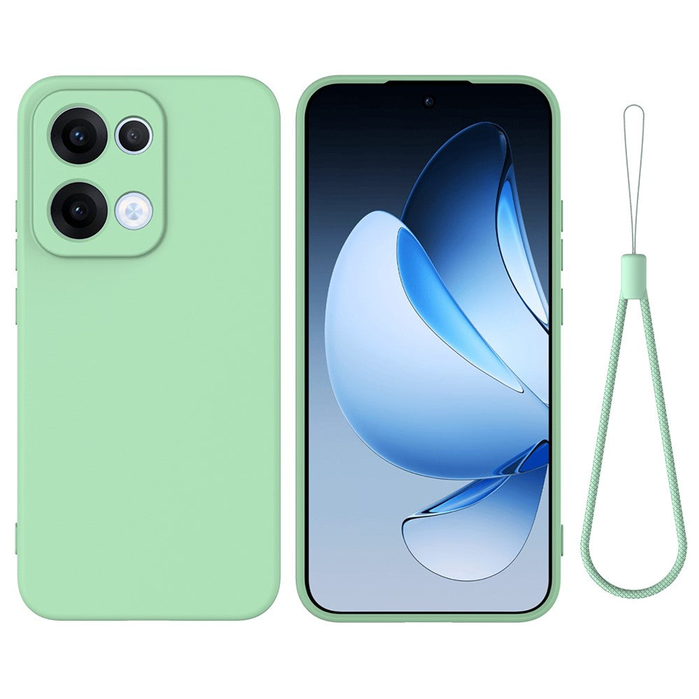 For Oppo Reno13 5G (Global) Liquid Silicone Case Phone Back Cover with Hand Strap - Green