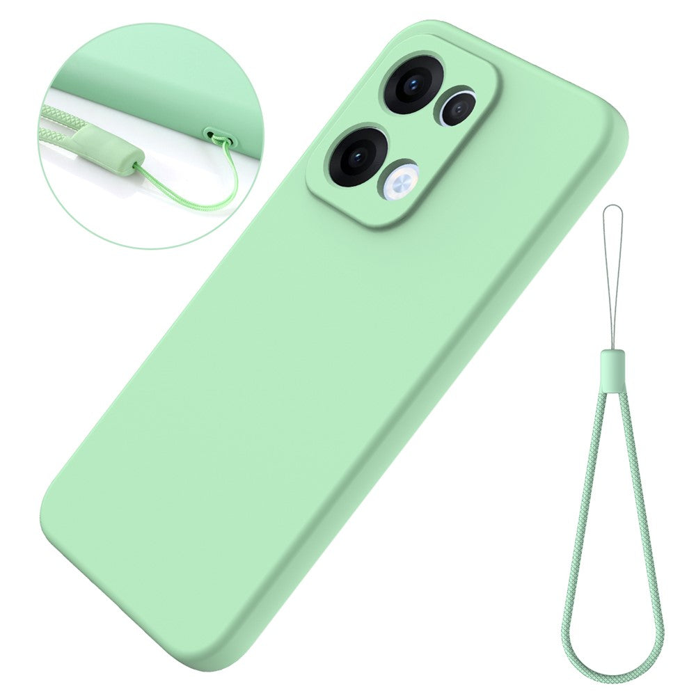 For Oppo Reno13 5G (Global) Liquid Silicone Case Phone Back Cover with Hand Strap - Green