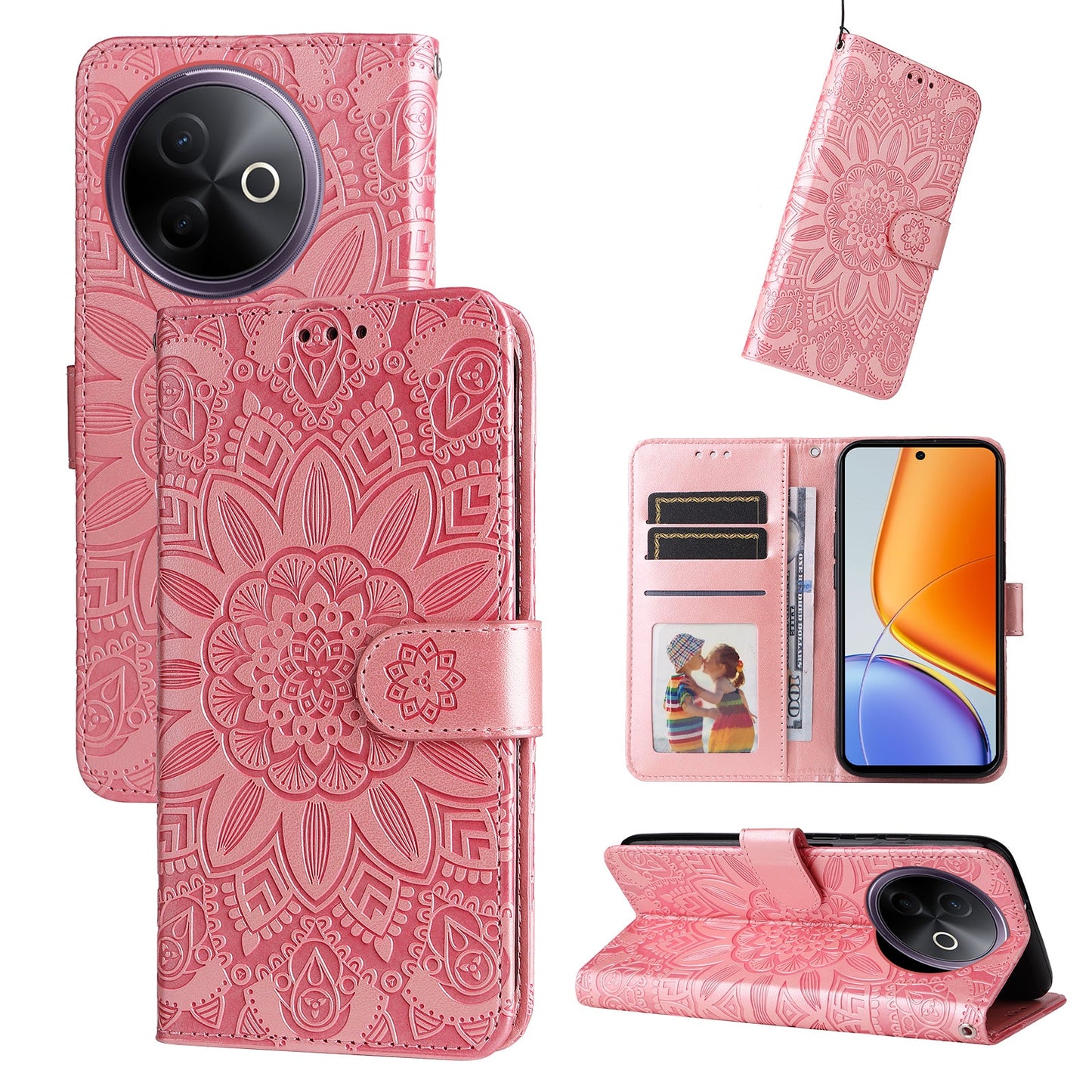 For vivo Y300i 5G / vivo Y39 5G Case Sunflower Imprint Leather Wallet Phone Cover - Pink