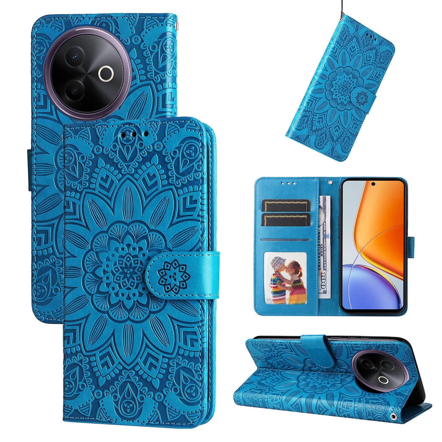 For vivo Y300i 5G / vivo Y39 5G Case Sunflower Imprint Leather Wallet Phone Cover - Blue