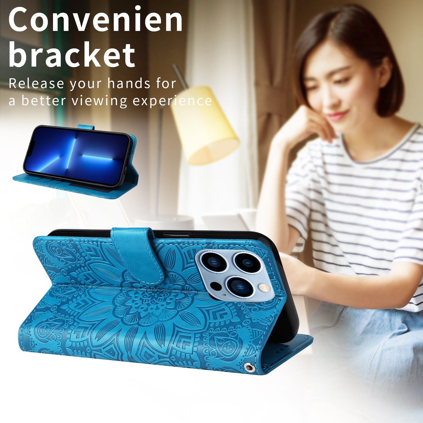For vivo Y300i 5G / vivo Y39 5G Case Sunflower Imprint Leather Wallet Phone Cover - Blue