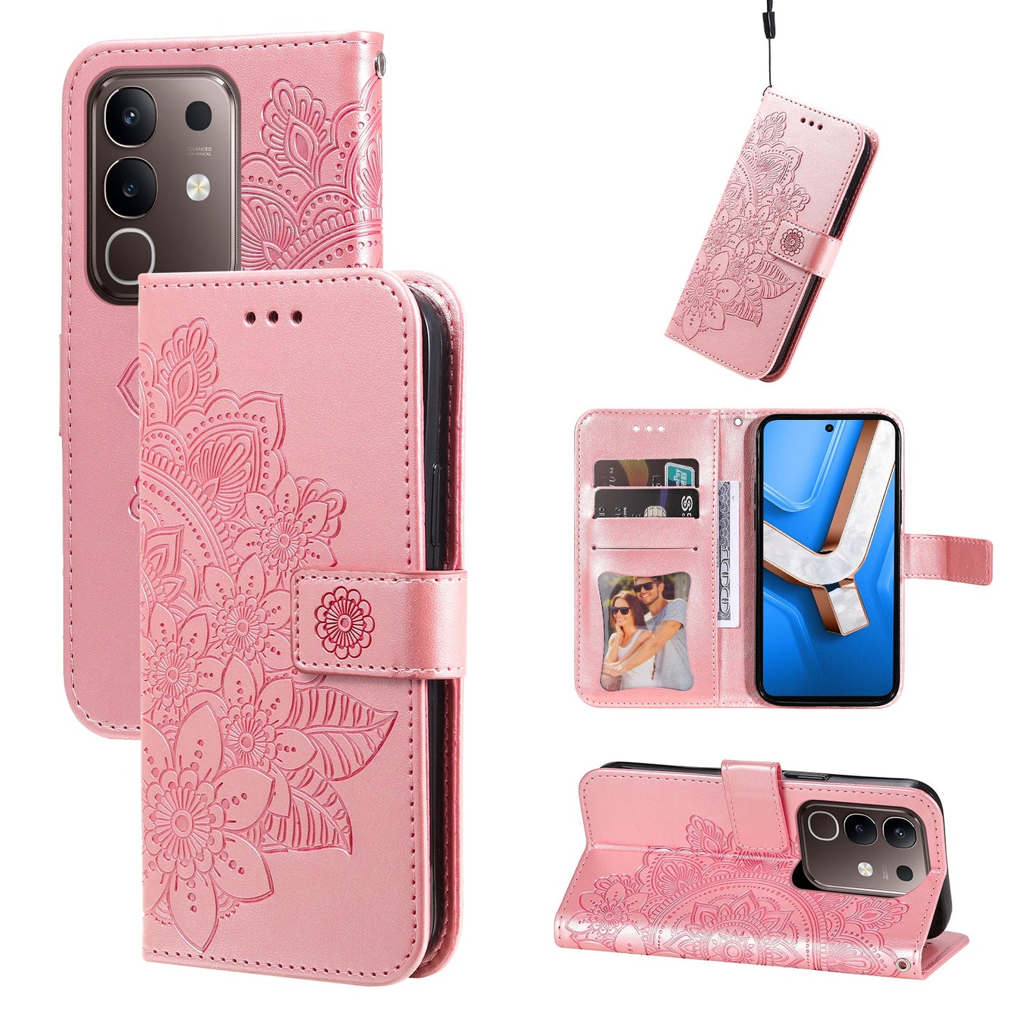 For vivo Y29 4G Case Floral Pattern PU Leather Wallet Stand Phone Cover - Pink