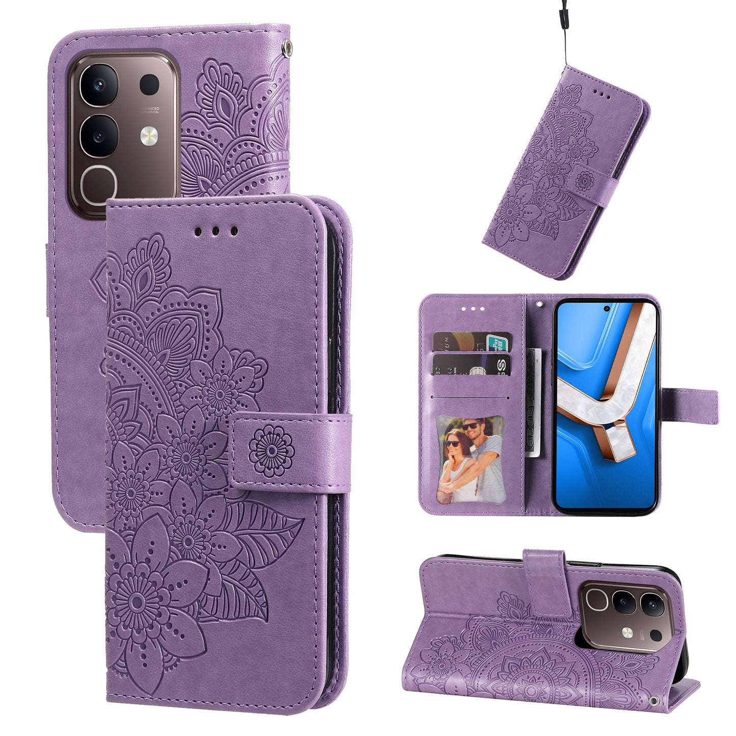 For vivo Y29 4G Case Floral Pattern PU Leather Wallet Stand Phone Cover - Purple