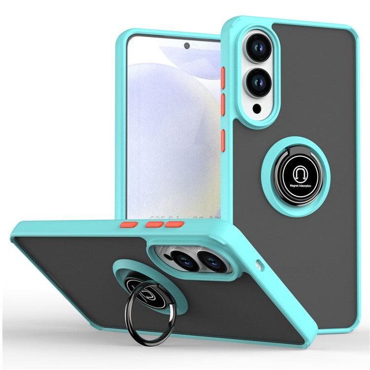 For Samsung Galaxy S25 Edge Case PC + TPU Ring Kickstand Anti Drop Phone Back Cover - Sky Blue
