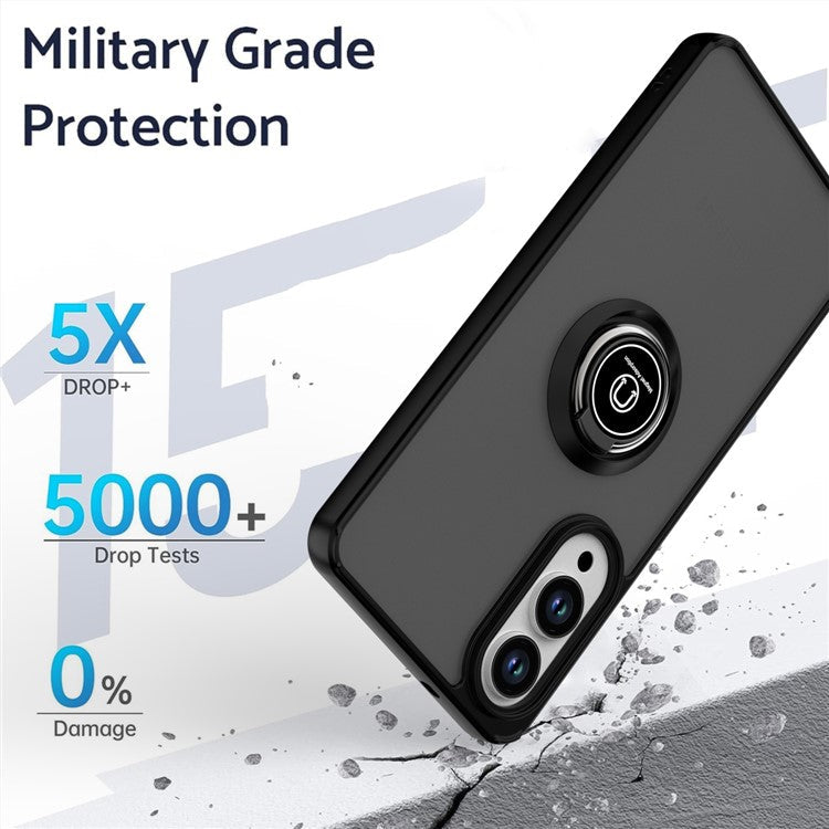 For Samsung Galaxy S25 Edge Case PC + TPU Ring Kickstand Anti Drop Phone Back Cover - Sky Blue