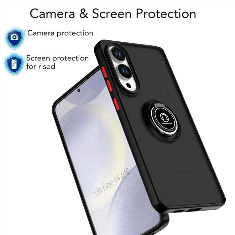 For Samsung Galaxy S25 Edge Case PC + TPU Ring Kickstand Anti Drop Phone Back Cover - Sky Blue