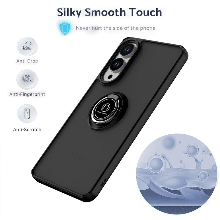 For Samsung Galaxy S25 Edge Case PC + TPU Ring Kickstand Anti Drop Phone Back Cover - Sky Blue