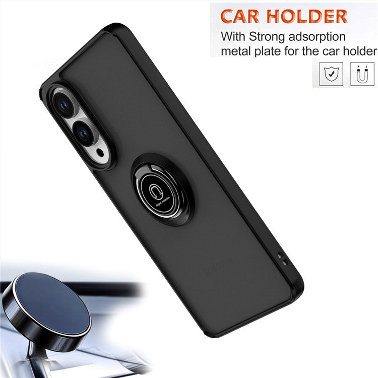 For Samsung Galaxy S25 Edge Case PC + TPU Ring Kickstand Anti Drop Phone Back Cover - Black