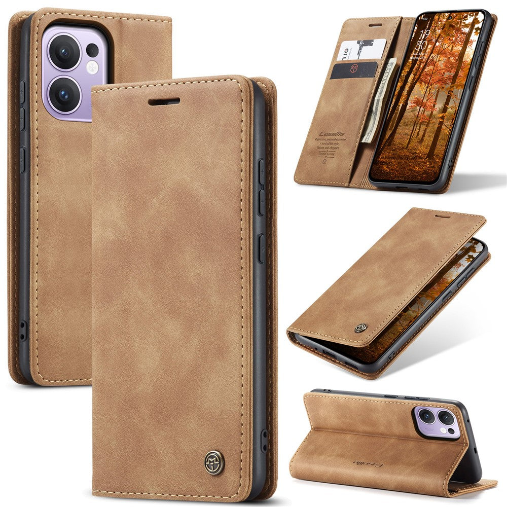 For Oppo Reno13 F 4G / Oppo Reno13 F 5G Wallet Case CASEME 013 Series PU Leather Phone Cover Stand - Brown