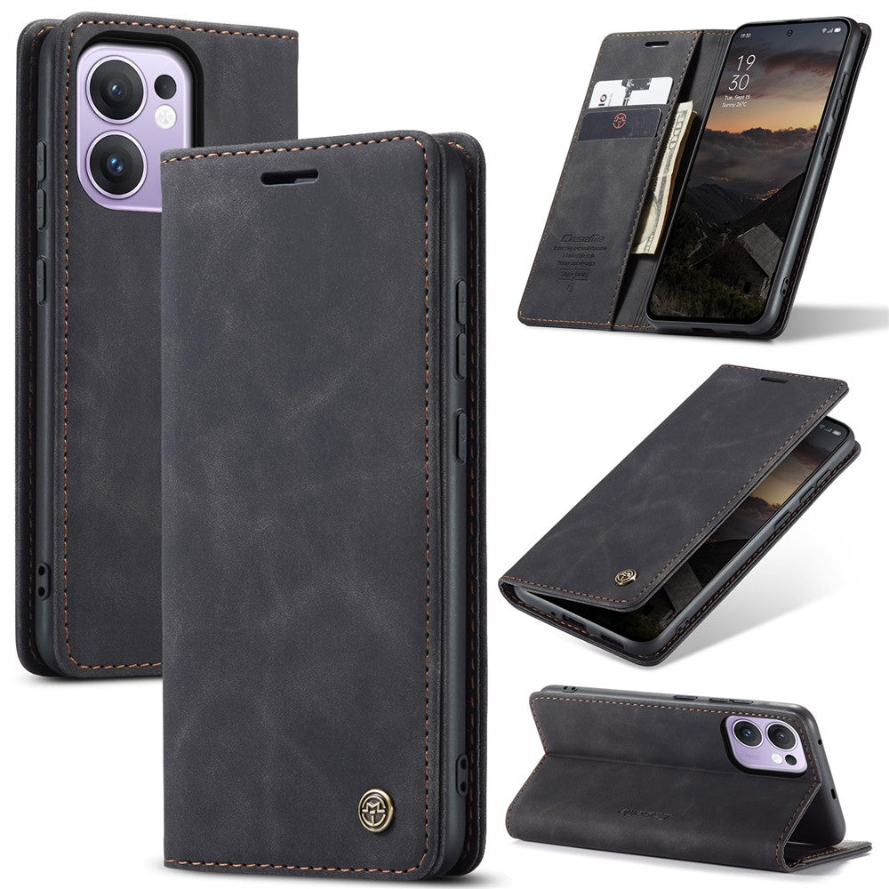 For Oppo Reno13 F 4G / Oppo Reno13 F 5G Wallet Case CASEME 013 Series PU Leather Phone Cover Stand - Black