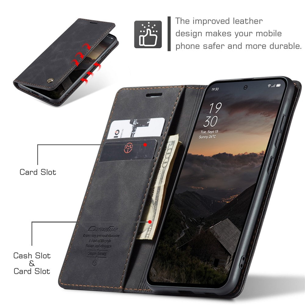 For Oppo Reno13 F 4G / Oppo Reno13 F 5G Wallet Case CASEME 013 Series PU Leather Phone Cover Stand - Black