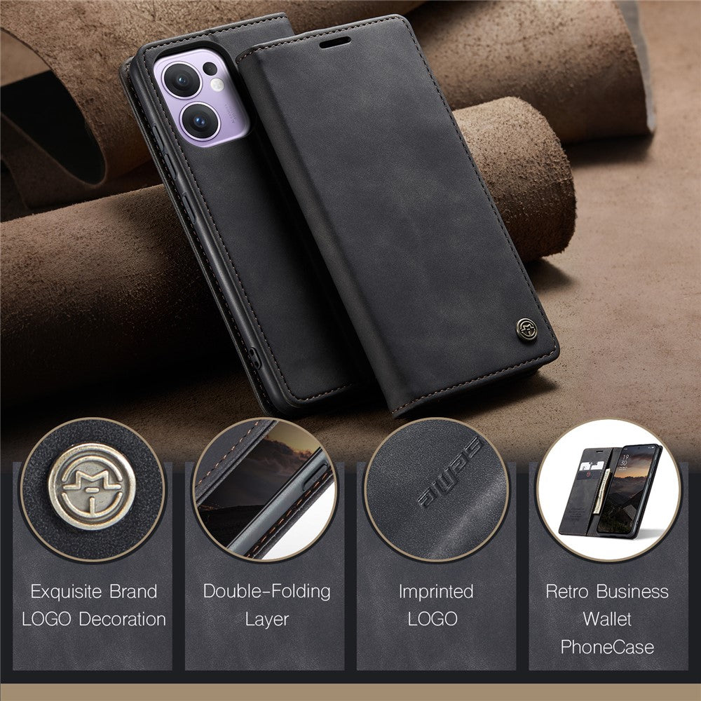 For Oppo Reno13 F 4G / Oppo Reno13 F 5G Wallet Case CASEME 013 Series PU Leather Phone Cover Stand - Black