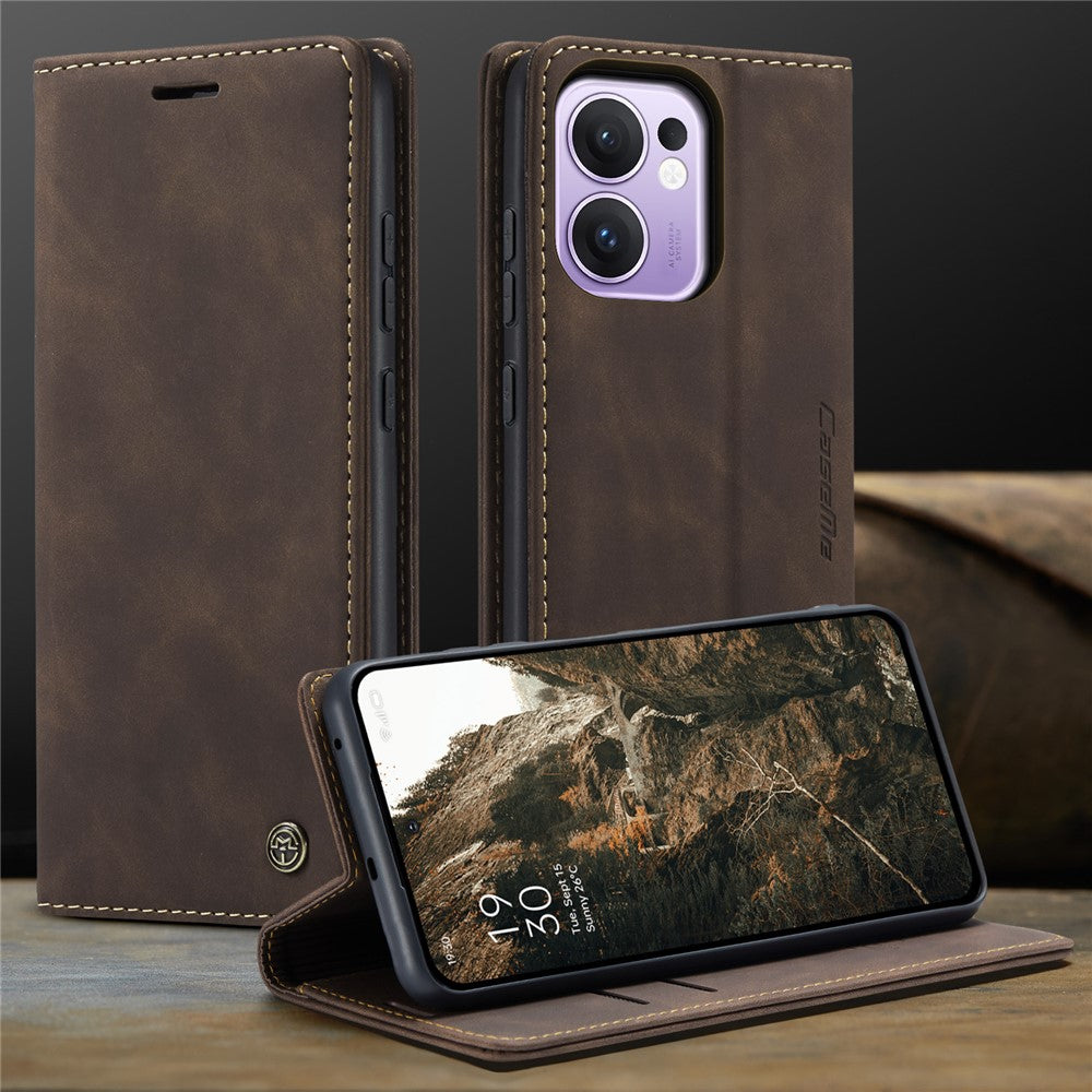 For Oppo Reno13 F 4G / Oppo Reno13 F 5G Wallet Case CASEME 013 Series PU Leather Phone Cover Stand - Coffee
