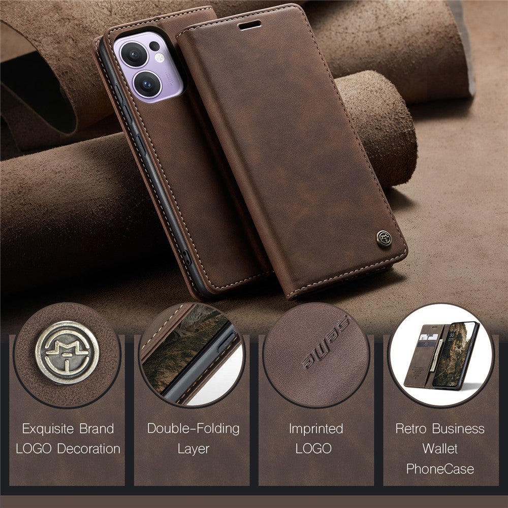 For Oppo Reno13 F 4G / Oppo Reno13 F 5G Wallet Case CASEME 013 Series PU Leather Phone Cover Stand - Coffee