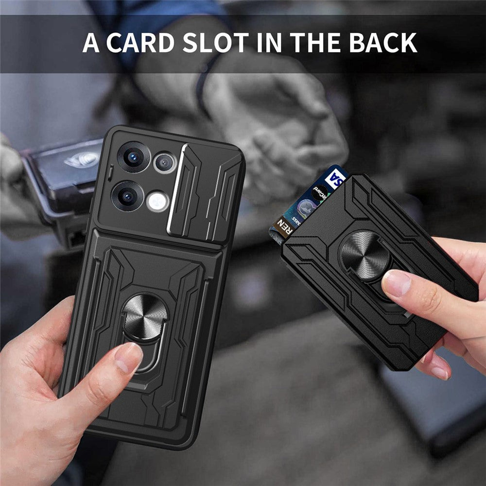 For Oppo Reno13 5G (Global) Case PC + TPU Kickstand Phone Back Cover with Camera Slider - Black