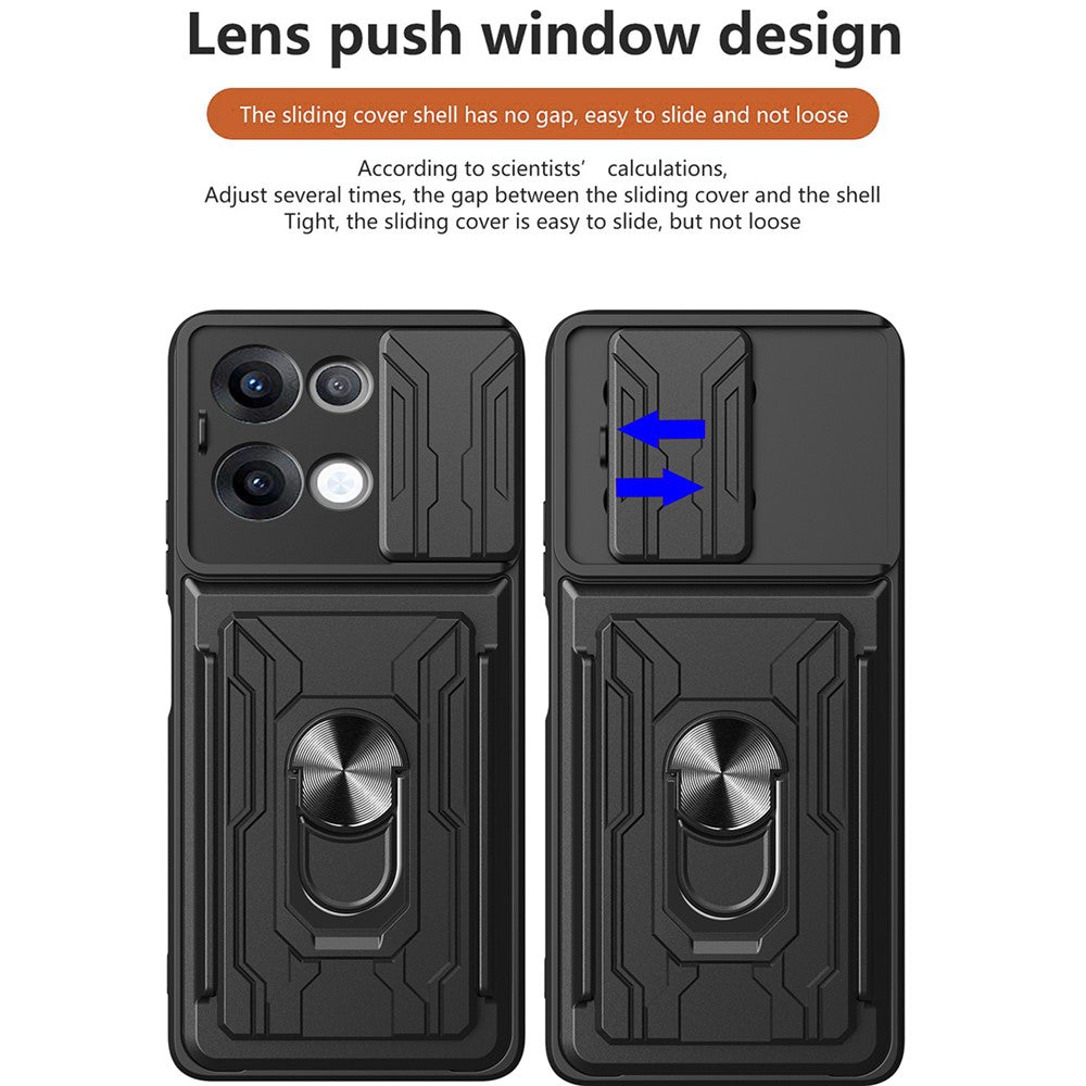 For Oppo Reno13 5G (Global) Case PC + TPU Kickstand Phone Back Cover with Camera Slider - Black