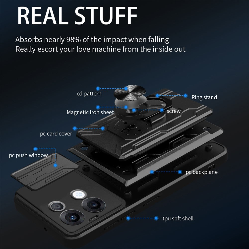 For Oppo Reno13 5G (Global) Case PC + TPU Kickstand Phone Back Cover with Camera Slider - Sapphire