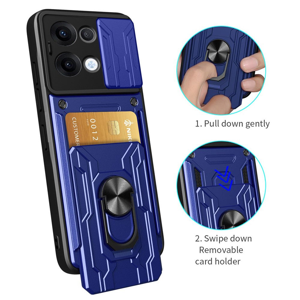For Oppo Reno13 5G (Global) Case PC + TPU Kickstand Phone Back Cover with Camera Slider - Sapphire