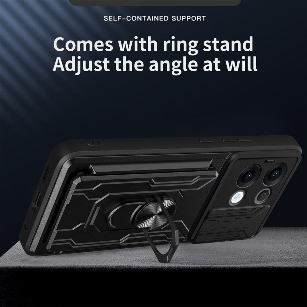For Oppo Reno13 5G (Global) Case PC + TPU Kickstand Phone Back Cover with Camera Slider - Sapphire