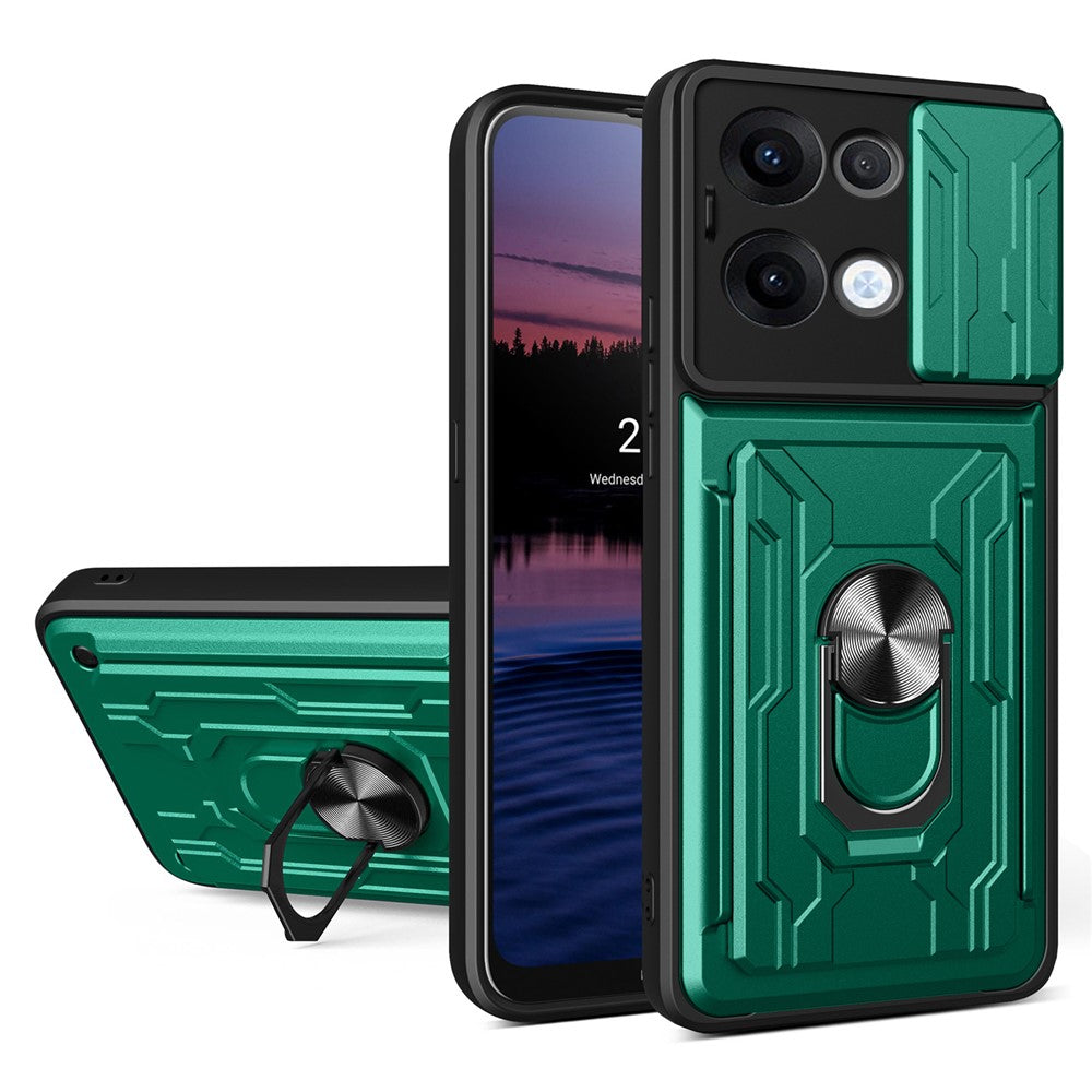 For Oppo Reno13 5G (Global) Case PC + TPU Kickstand Phone Back Cover with Camera Slider - Blackish Green