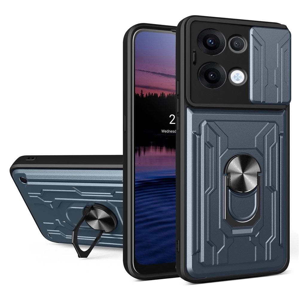 For Oppo Reno13 5G (Global) Case PC + TPU Kickstand Phone Back Cover with Camera Slider - Titanium Grey