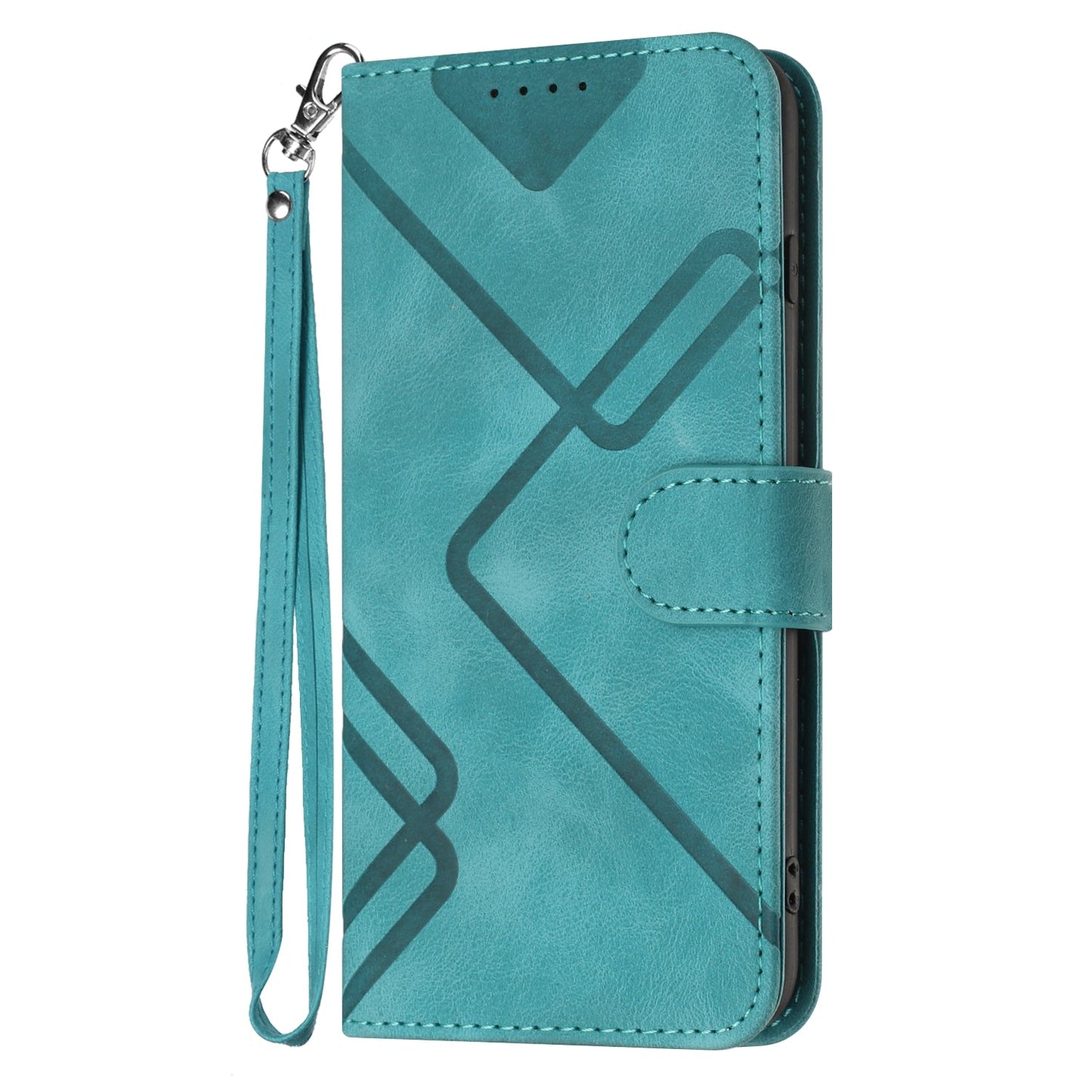 For Samsung Galaxy M16 5G / Galaxy F16 5G Wallet Case Line Imprinted PU Leather Phone Cover with Strap - Light Blue