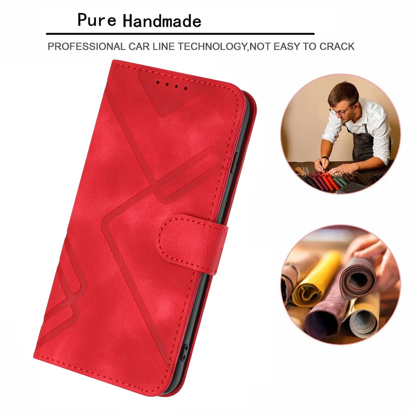 For Samsung Galaxy M06 5G / Galaxy F06 5G Wallet Case Line Imprinted PU Leather Phone Cover with Strap - Red
