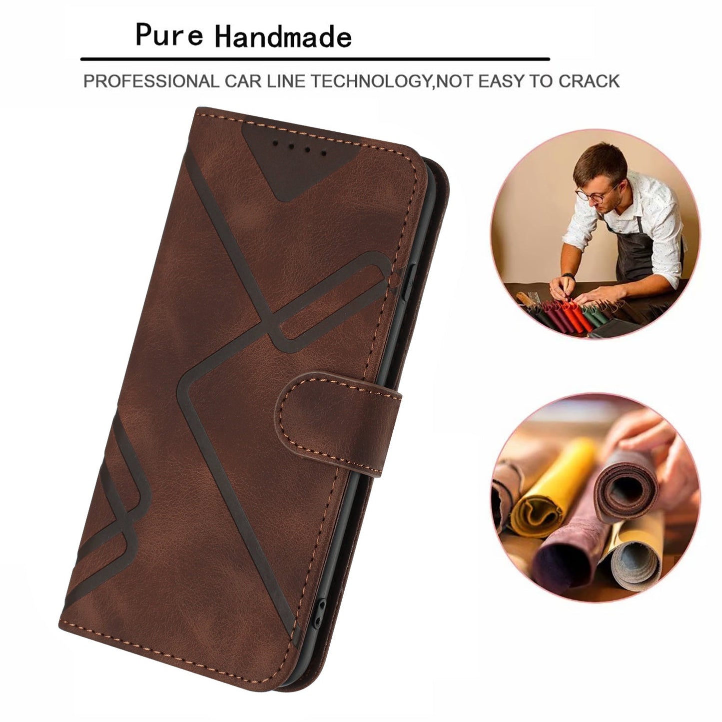 For Samsung Galaxy M06 5G / Galaxy F06 5G Wallet Case Line Imprinted PU Leather Phone Cover with Strap - Brown