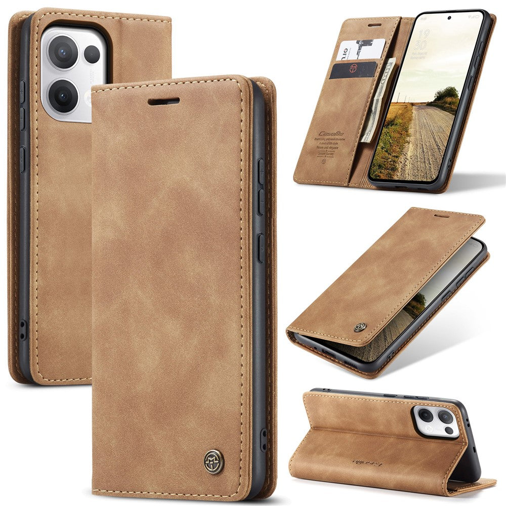 For Oppo Reno13 5G (Global) Wallet Case CASEME 013 Series PU Leather Phone Cover Stand - Brown